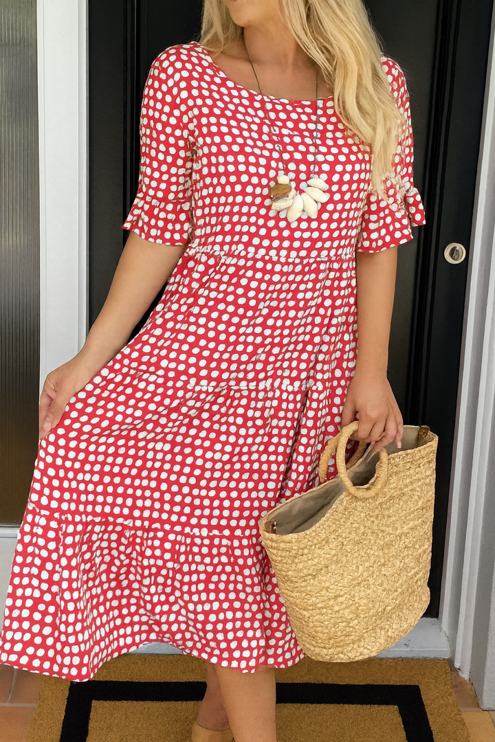 Elvia | Elegantes Polka-Dot-Midikleid