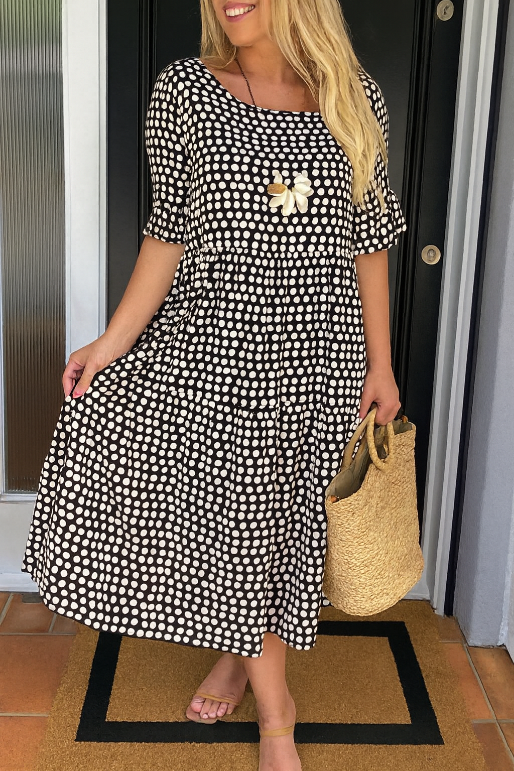 Elvia | Elegantes Polka-Dot-Midikleid