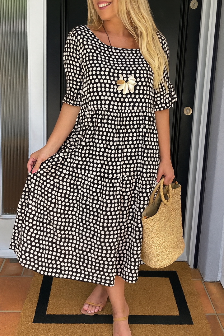 Elvia | Elegantes Polka-Dot-Midikleid