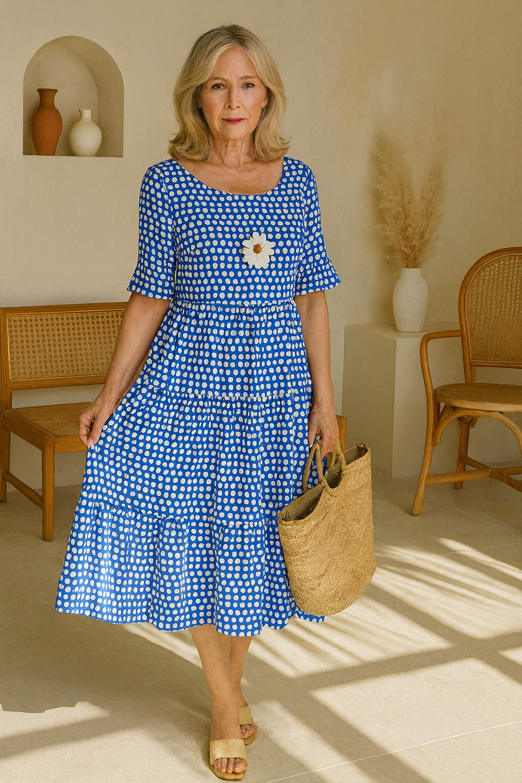 Elvia | Elegantes Polka-Dot-Midikleid