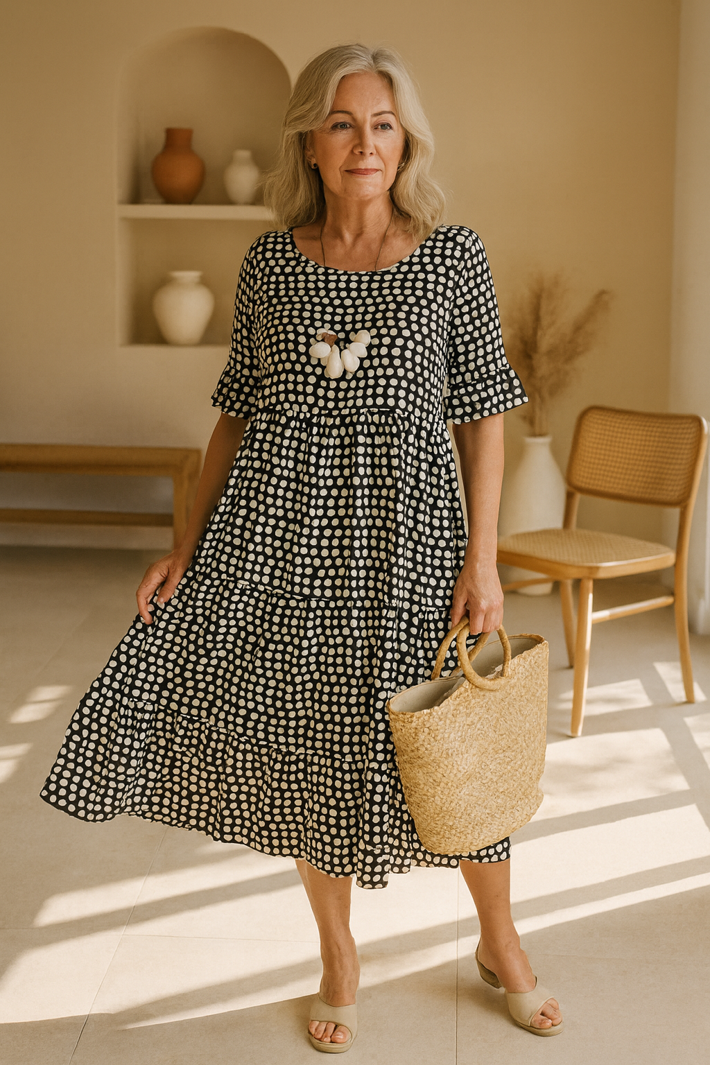 Elvia | Elegantes Polka-Dot-Midikleid