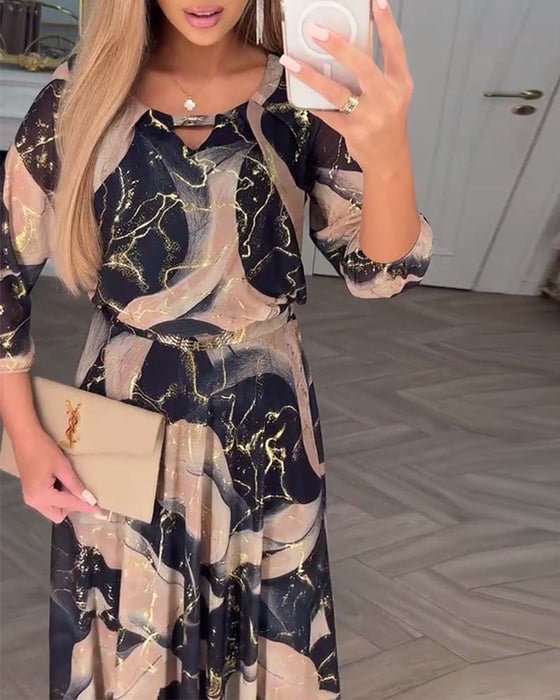 Isadora | Elegantes Maxi-Kleid mit Marmor-Print