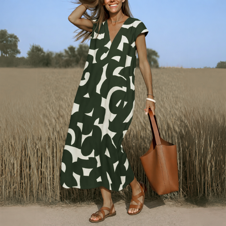 Veronica | Fließendes Print V-Ausschnitt Kleid